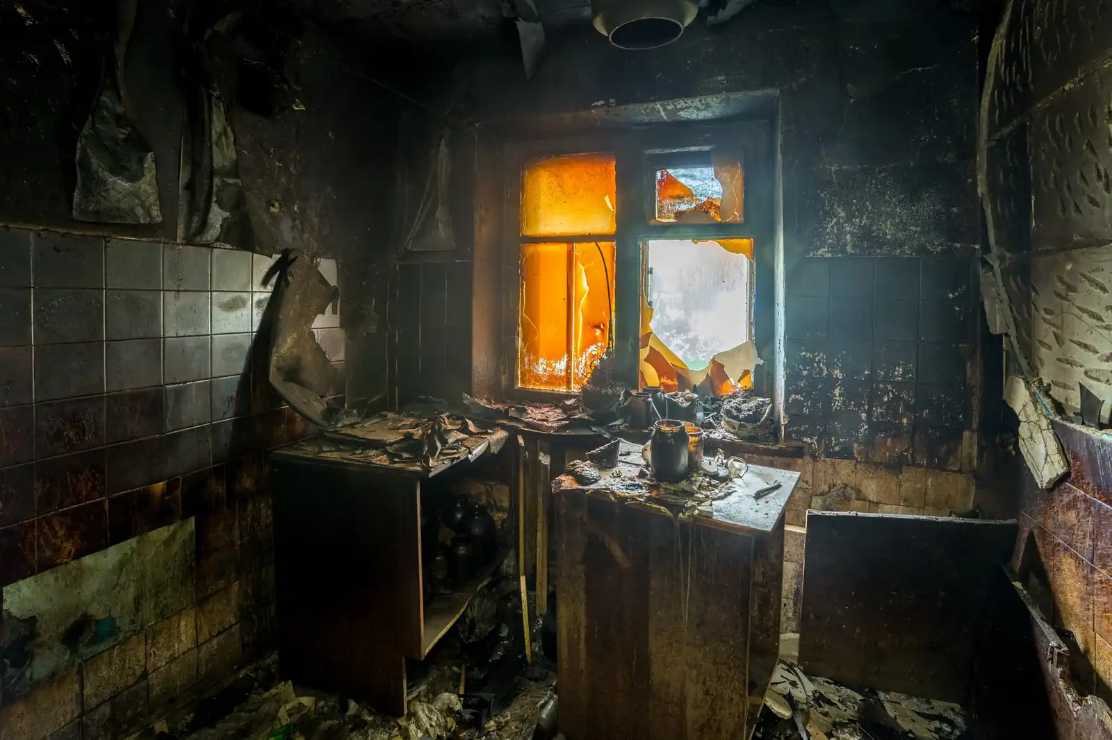 Fire damage restoration crew responding to a house fire in Huntington Beach, CA near 92647